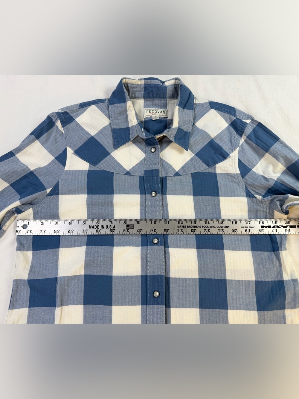Tecovas Blue & White Buffalo Plaid Pearl Snap Button Up Shirt Medium - Picture 6 of 8
